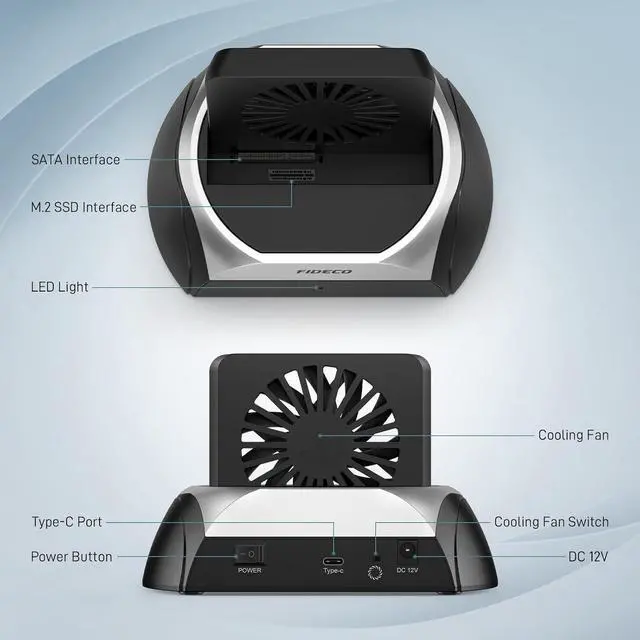 Alt view image 7 of 7 - Hard Drive Docking Station, M.2 NVME SSD Docking Station with Cooling Fan, Support 2.5 and 3.5 inch SATA HDD SSD, and M.2 NVME SATA SSD, Ultimate Heat Dissipation
