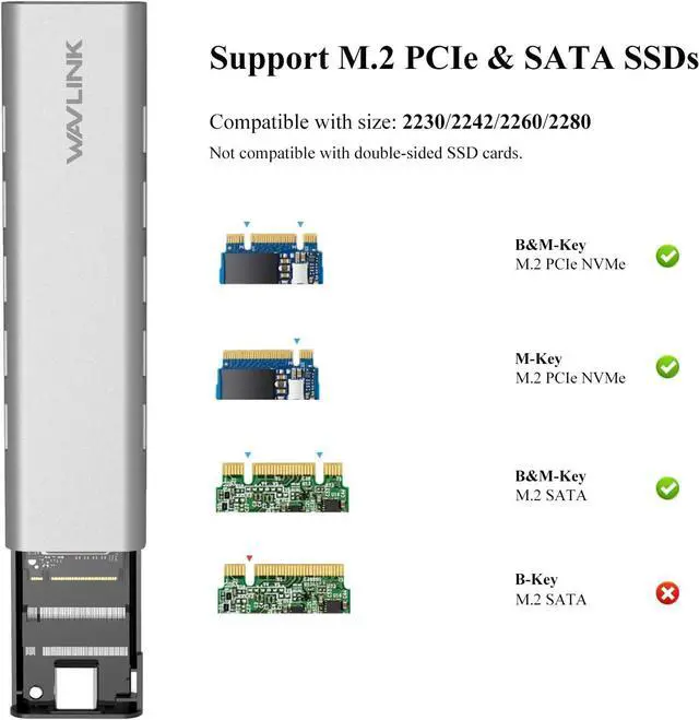 Alt view image 2 of 7 - 40Gbps M.2 NVMe SSD Enclosure, Tool-Free Installation, NVMe Enclosure for MacBook Compatible with Thunderbolt 4/3/USB4/3.2/3.1/3.0/2.0, Support SSD Size 2230/2242/2260/2280 B+M/M-Key, Max 8TB