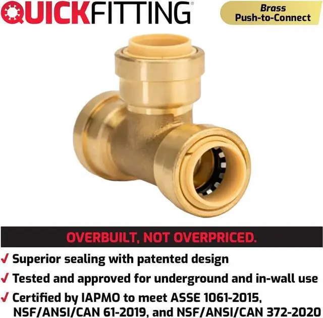 Alt view image 5 of 7 - 1/2 inch Push On Tee Connector | Patented Design for Superior Sealing | Push to Connect Brass Plumbing Pipe Fitting | for Copper, PEX and CPVC | 5-Pack Tees