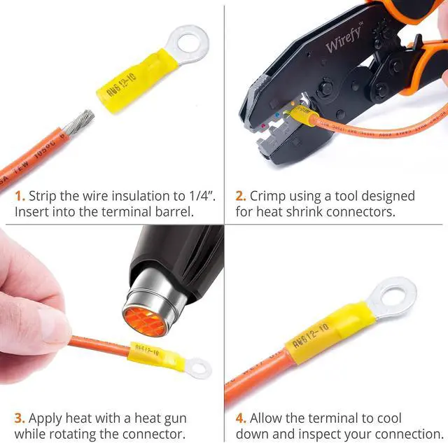 Alt view image 7 of 7 - Heat Shrink Wire Connectors Kit - a Resistant Electrical Connectors - Automotive Butt Connectors - Insulated Ring, Spade, Fork, Hook, T-Tap Crimp Terminals - 22-10 Gauge - 1080 PCS