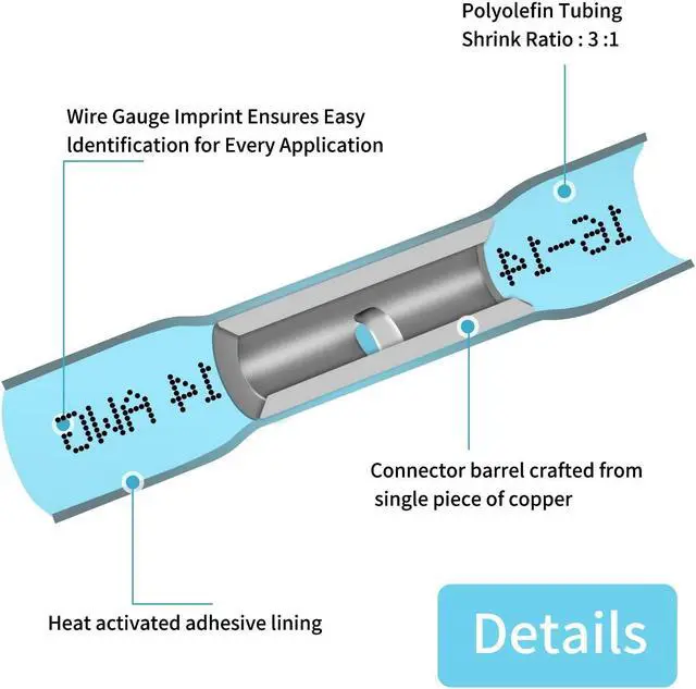 Alt view image 3 of 7 - 1000Pcs 16-14 AWG Blue Heat Shrink Butt Connectors, Marine Grade Insulated Splice Electrical Connectors, Waterproof Wire Connectors Terminals for Marine Crimp, Boat, Cable, Automotive