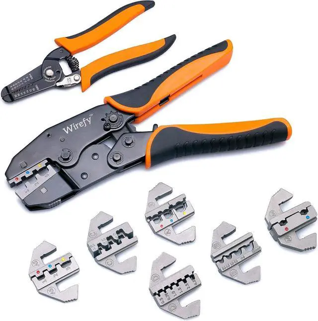 Main image of Crimping Tool Set 8 PCS - Ratcheting Wire Crimper - Heat Shrink, Non-Insulated, Open Barrel, Flag, Ferrule Connectors