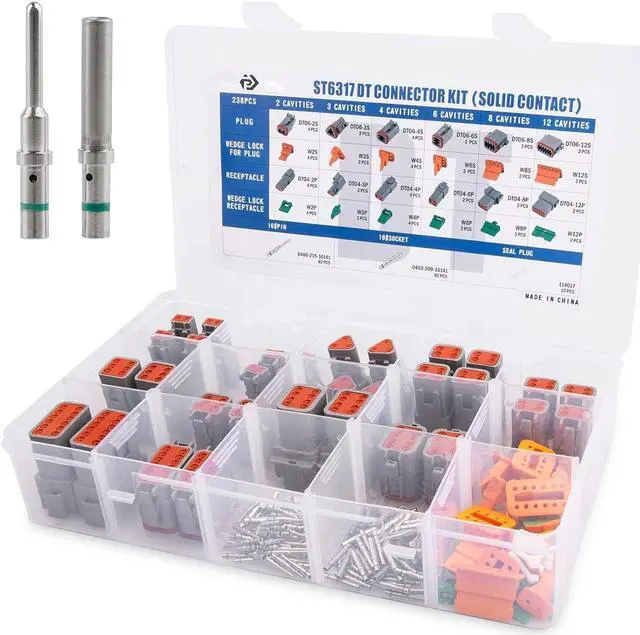 Main image of 238PCS DT Connector Waterproofing, 2 3 4 6 8 12 Pin Deutsch DT Connector Kit with 82Pairs Size 16 Solid Contacts for Automotive Repair, Marine Waterproof Electrical Connector (ST6317)