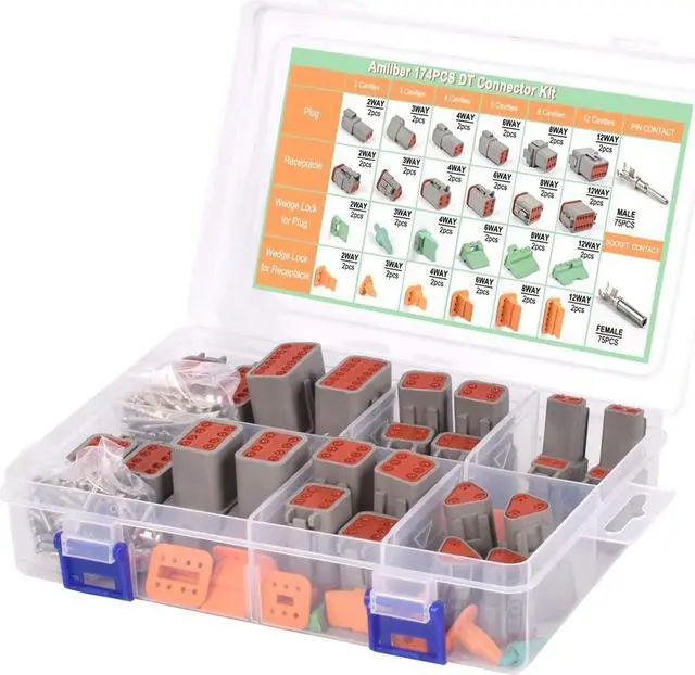 Alt view image 7 of 7 - 174Pcs 12 Kits DT Connector Kit With Ratcheting Wire Crimper for Deutsch Connector, 2 3 4 6 8 12 Pin Connectors Automotive Electrical Connectors With Size 16 Stamped Contacts IP68 Waterproof