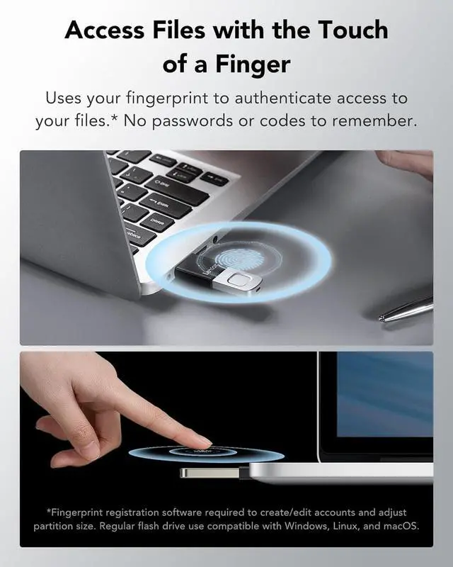 Alt view image 3 of 7 - 128GB JumpDrive Fingerprint F35 PRO USB 3.2 Gen 1 Flash Drive, Up to 400/300 MB/s Read/Write, Storage Expansion and Backup, 256-bit AES & Fingerprint Encryption (LJDF35P128G-RNBNG)