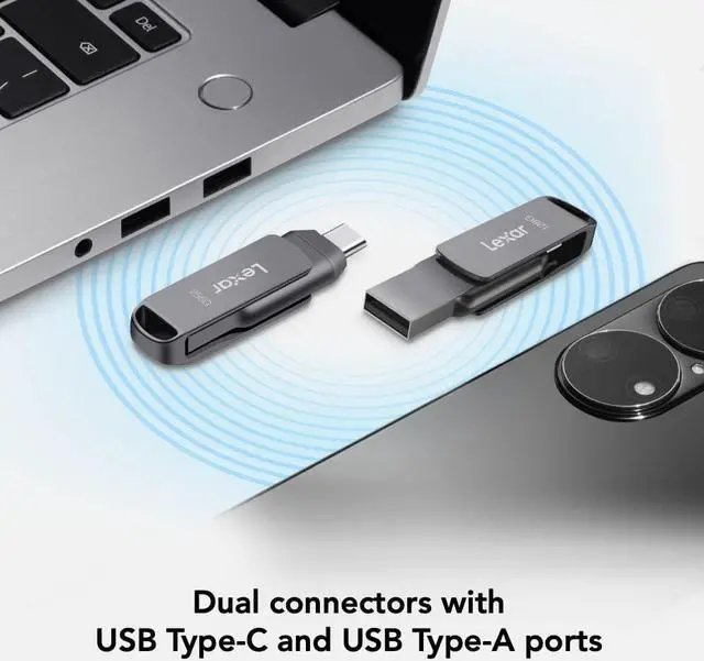 Alt view image 3 of 6 - 512GB JumpDrive Dual Drive D400 USB 3.2 Type-C & Type-A Flash Drive for Storage Expansion, Photo Back-up for iPhone 15, Up to 170MB/s, Metal Housing & Swivel Design, Titanium (LJDD400512G-BNQNU)