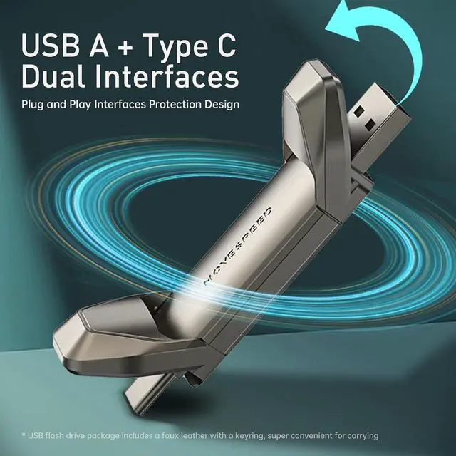 Alt view image 5 of 5 - 256GB Solid State Flash Drive USB 3.2 550MB/s High Speed, Type C USB Dual Interface Drive USB Gen 2 Thumb Drive with Leather case, Compatible with Android/Windows/Mac OS/iOS/Linux
