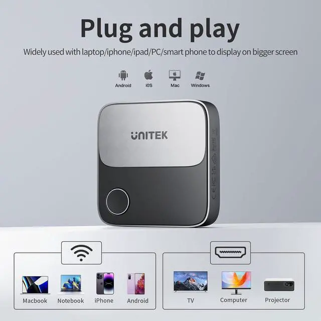 Alt view image 3 of 7 - Wireless Hdmi Display Dongle Adapter - Screen Mirroring Receiver 2.4G/5G 4K TV Casting Device Screen Mirroring Adapter/Extender for Streaming Video to Monitor from Mac iOS Android Windows