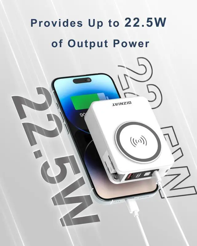 Alt view image 5 of 7 - 10000mAh Power Bank with Built in USB C & Lightning Cables, International Travel Pro - 5 in 1 Wireless Portable Charger, Wall Plug Power Bank Compatible iPhone 15 14 Samsung S22 Google iPad