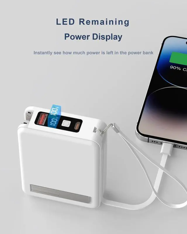 Alt view image 6 of 7 - 10000mAh Power Bank with Built in USB C & Lightning Cables, International Travel Pro - 5 in 1 Wireless Portable Charger, Wall Plug Power Bank Compatible iPhone 15 14 Samsung S22 Google iPad