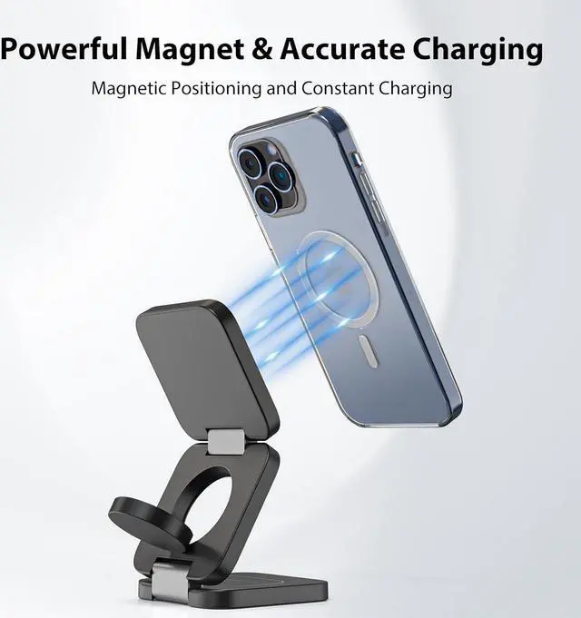 Alt view image 7 of 7 - Fast Wireless Charger Magnetic Foldable 3 in 1 Charging Station for iPhone 16/15/14/13/12/Pro/Plus/Pro Max 5W Portable Charger for  Watch10/9/8/7/6/5/4/3/SE for Airpods3/2/Pro-Black
