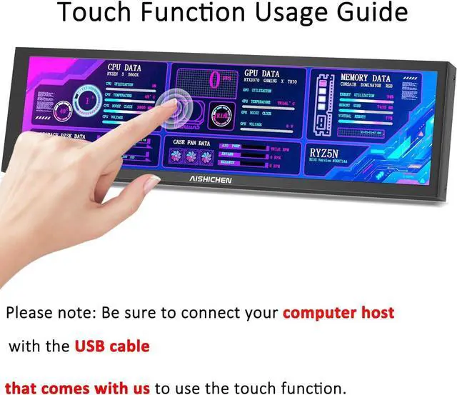 Alt view image 2 of 7 - 8.8 Inch Small Touchscreen Monitor, PC Temperature Display, PC Sensor Panel Display, IPS USB Mini Screen for Raspberry Pi,AIDA64 PC CPU RAM Data Monitor, Temperature Monitor for PC ARGB Computer Case