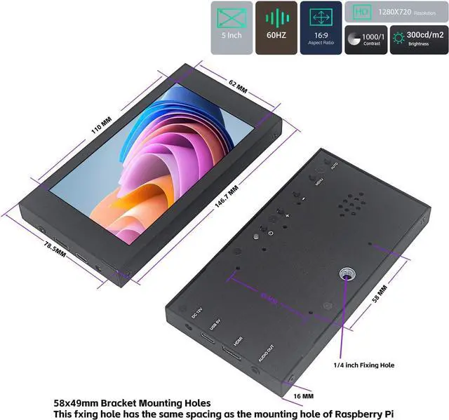 Alt view image 3 of 7 - 5 inch IPS Small Hdmi Monitor 1280 * 720 Mini LCD Screen Portable Display Monitor
