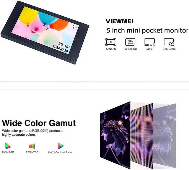 Alt view image 6 of 7 - 5 inch IPS Small Hdmi Monitor 1280 * 720 Mini LCD Screen Portable Display Monitor