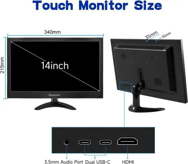 Alt view image 5 of 7 - Computer Monitor 14 Inch Touchscreen Portable Monitor FHD HDR 1080P 100% sRGB Small PC Monitor with HDMI/USB-C Port, Multifunctional Stand, Built-in Speakers, for PC/Laptop/Smartphone