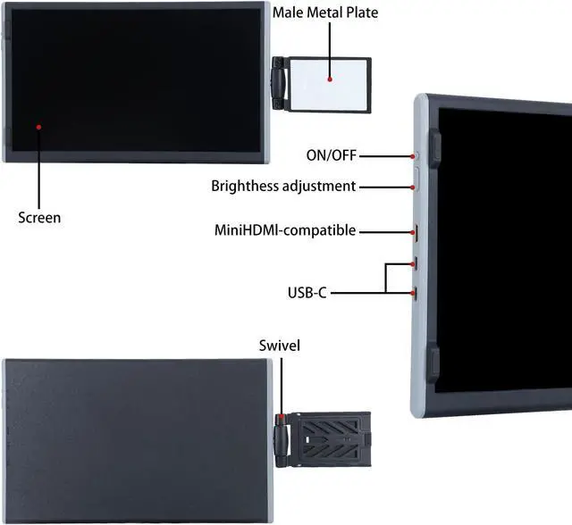 Alt view image 3 of 7 - Laptop Monitor Extender, 11.6/14.1 inch Portable Monitor Dual Screen External Second Monitor 1920×1080 FHD IPS,USB-C/HDMI,Plug and Play,for Laptop Notebook (14.1 inch)
