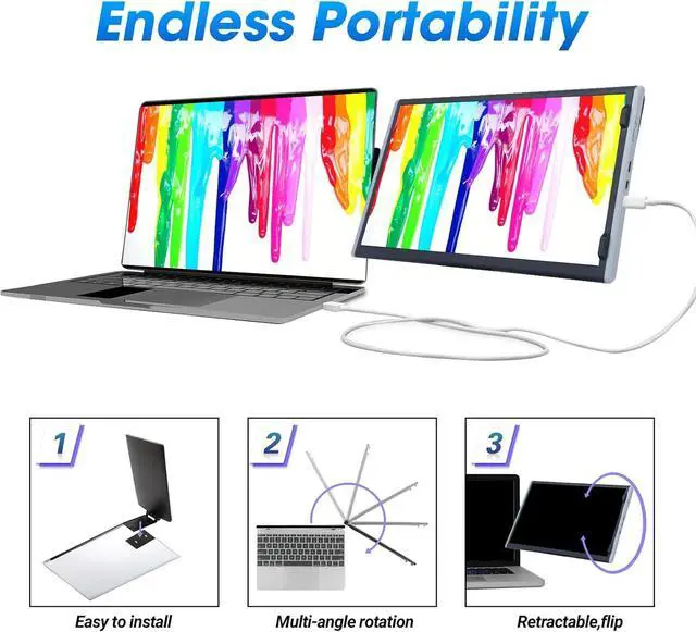 Alt view image 5 of 7 - Laptop Monitor Extender, 11.6/14.1 inch Portable Monitor Dual Screen External Second Monitor 1920×1080 FHD IPS,USB-C/HDMI,Plug and Play,for Laptop Notebook (14.1 inch)