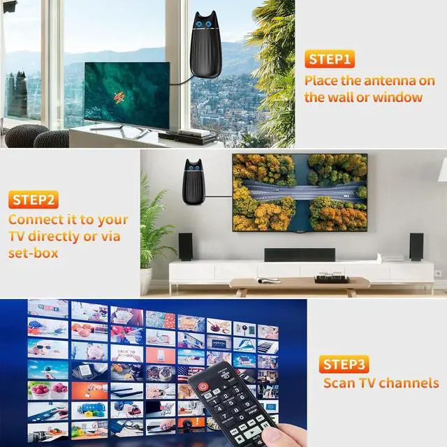 Alt view image 7 of 7 - 1100 Miles Range TV Antenna, Strongest Digital TV Antenna for Smart TV Indoor with Amplifier and Signal Booster, HD Antenna for TV Indoor Support 8K 4K 1080P for Smart/Older TVs - 36ft Coax Cable