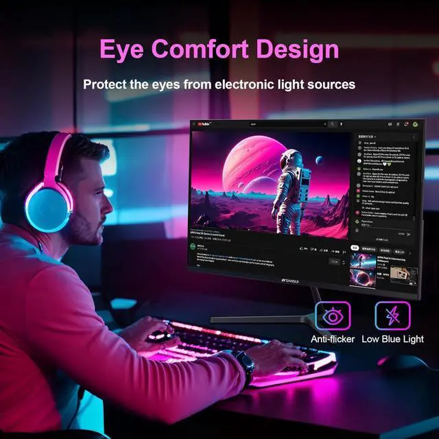 Alt view image 6 of 7 - 24 Inch 100Hz FHD Monitor, IPS Computer Monitor HDMI VGA Ports, Eye Care Monitor with VESA Mount Tilt Adjustable for Home Office (ES-24X3AL-NEW HDMI Cable Included)