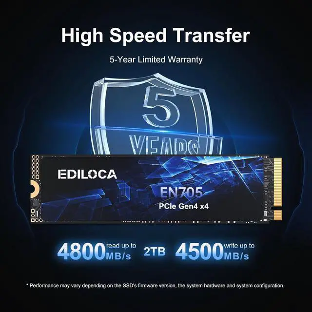 Alt view image 3 of 7 - EN870 SSD 1TB PCIe Gen4, Up to 7300MB/s, 3D TLC NAND Flash, NVMe M.2 2280, Dynamic SLC Cache, Internal Solid State Drive, Compatible with PS5 and PC