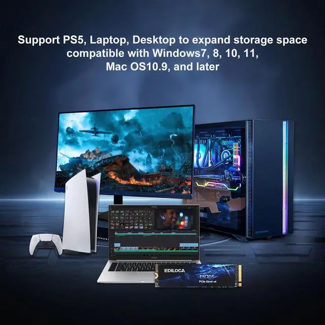 Alt view image 7 of 7 - EN870 SSD 1TB PCIe Gen4, Up to 7300MB/s, 3D TLC NAND Flash, NVMe M.2 2280, Dynamic SLC Cache, Internal Solid State Drive, Compatible with PS5 and PC