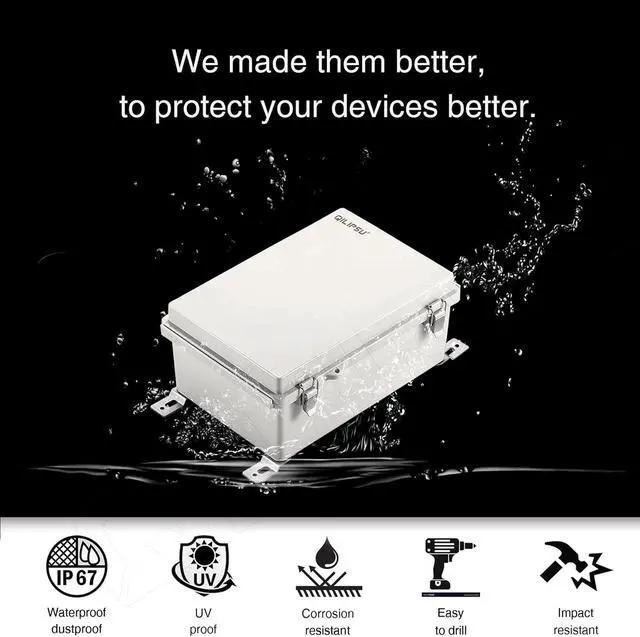 Alt view image 2 of 7 - Hinged Cover Stainless Steel Latch 410x310x180mm Junction Box with Mounting Plate, Universal IP67 Project Box Waterproof DIY Electrical Enclosure, ABS Plastic Grey (16.1"x12.2"x7.1")