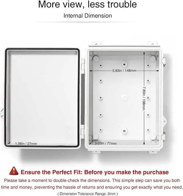 Alt view image 4 of 7 - Hinged Cover Stainless Steel Latch 410x310x180mm Junction Box with Mounting Plate, Universal IP67 Project Box Waterproof DIY Electrical Enclosure, ABS Plastic Grey (16.1"x12.2"x7.1")