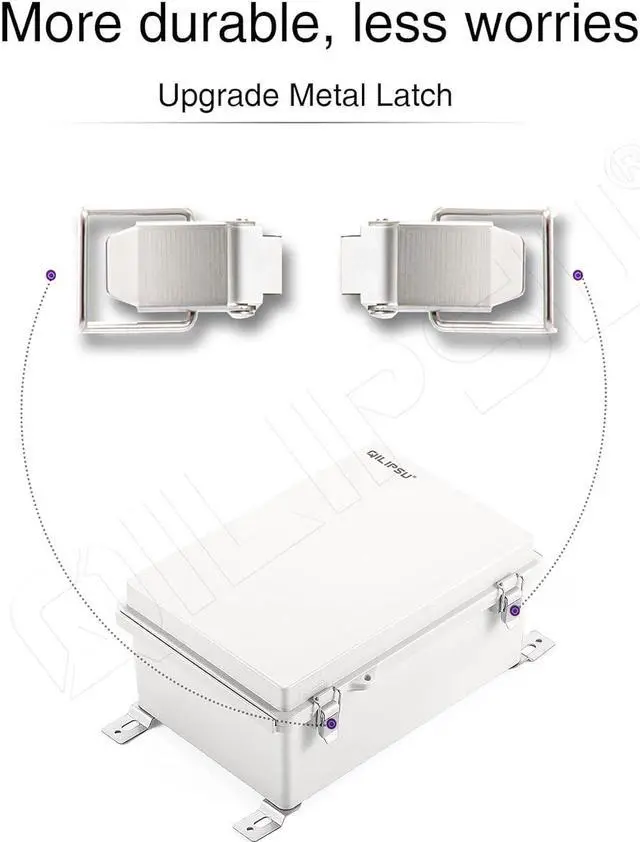 Alt view image 5 of 7 - Hinged Cover Stainless Steel Latch 410x310x180mm Junction Box with Mounting Plate, Universal IP67 Project Box Waterproof DIY Electrical Enclosure, ABS Plastic Grey (16.1"x12.2"x7.1")