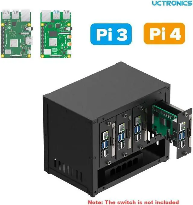 Alt view image 2 of 6 - Upgraded Complete Enclosure for Raspberry Pi Cluster, Compatible with Pi 5, 4B, 3B+/3B, and Other B Models, House Up to 4×2.5" SSD, Support PoE/PoE+ HAT and Switch, 2 Cooling Fans