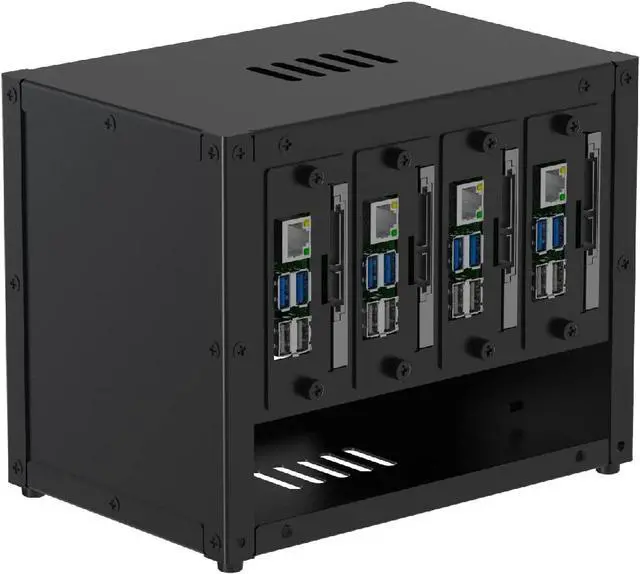 Main image of Upgraded Complete Enclosure for Raspberry Pi Cluster, with 4 Removable Mounting Brackets for Pi 5, 4B, 3B+/3B, and Other B Model and 2 Cooling Fans,support 4 2.5" SSD and Switch