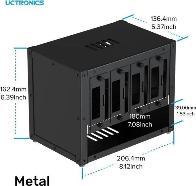 Alt view image 3 of 6 - Upgraded Complete Enclosure for Raspberry Pi Cluster, with 4 Removable Mounting Brackets for Pi 5, 4B, 3B+/3B, and Other B Model and 2 Cooling Fans,support 4 2.5" SSD and Switch