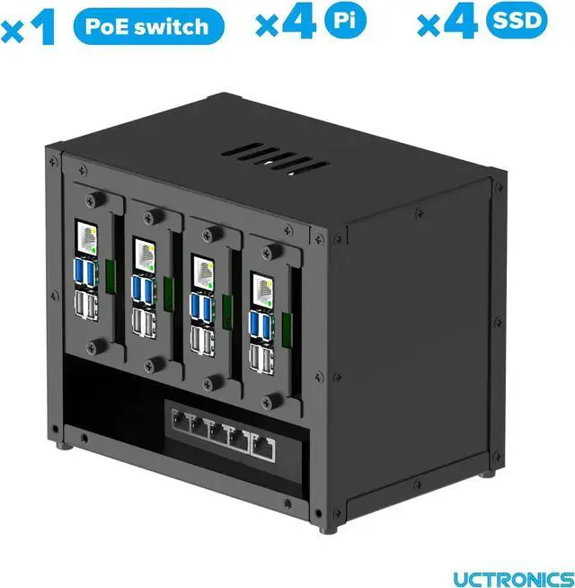 Alt view image 4 of 6 - Upgraded Complete Enclosure for Raspberry Pi Cluster, with 4 Removable Mounting Brackets for Pi 5, 4B, 3B+/3B, and Other B Model and 2 Cooling Fans,support 4 2.5" SSD and Switch