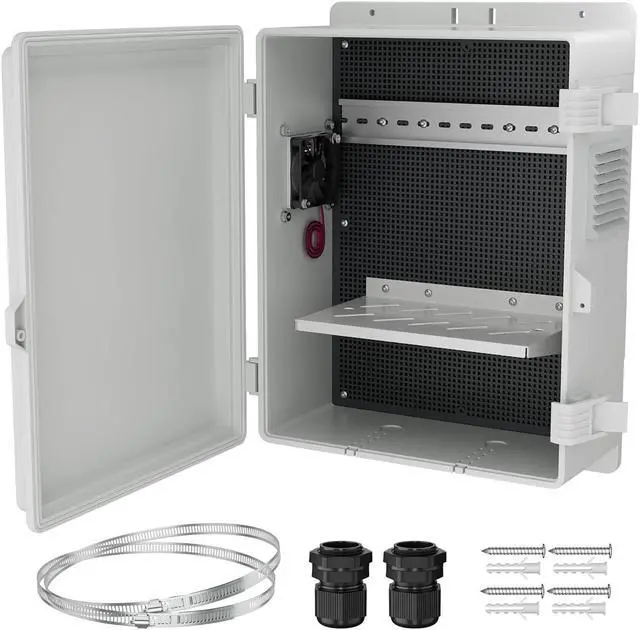 Alt view image 7 of 7 - White Outdoor Electrical Box Waterproof Nema Enclosure 16x11x6 Plastic WiFi Box with Fan Vented Dust Screen