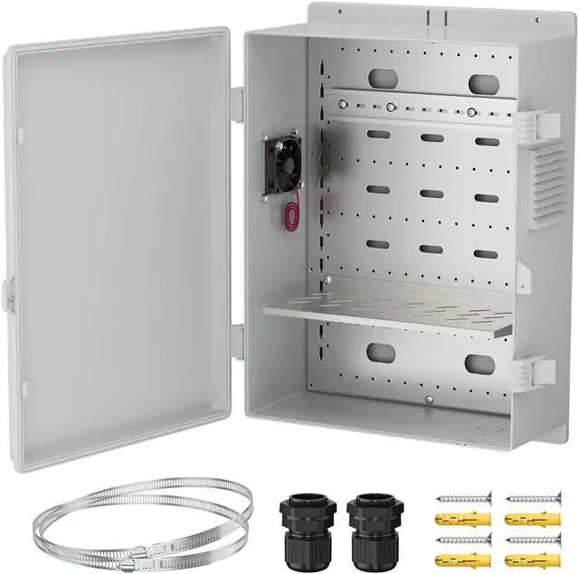 Main image of White Outdoor Electrical Box Waterproof Nema Enclosure 16x11x6 Plastic WiFi Box with Fan Vented Dust Screen
