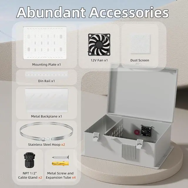 Alt view image 4 of 7 - White Outdoor Electrical Box Waterproof Nema Enclosure 16x11x6 Plastic WiFi Box with Fan Vented Dust Screen