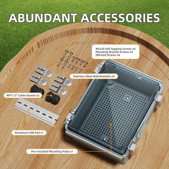 Alt view image 2 of 7 - Outdoor Electrical Box Metal Waterproof Electrical Junction Box IP65 Vented Enclosure Weatherproof with Cold-Rolled Steel Plate Fan Din Rail Cable Gland 15.7"x11.8"x7.9"