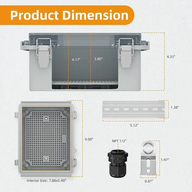 Alt view image 5 of 7 - Outdoor Electrical Box Metal Waterproof Electrical Junction Box IP65 Vented Enclosure Weatherproof with Cold-Rolled Steel Plate Fan Din Rail Cable Gland 15.7"x11.8"x7.9"