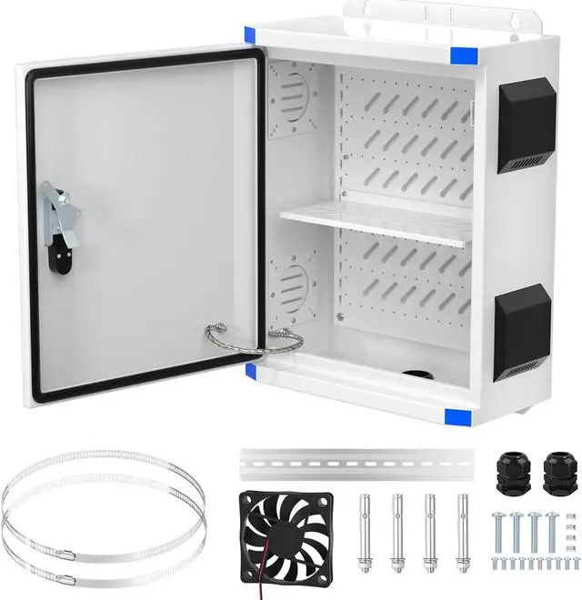 Alt view image 7 of 7 - Outdoor Electrical Box Metal Waterproof Electrical Junction Box IP65 Vented Enclosure Weatherproof with Cold-Rolled Steel Plate Fan Din Rail Cable Gland 15.7"x11.8"x7.9"