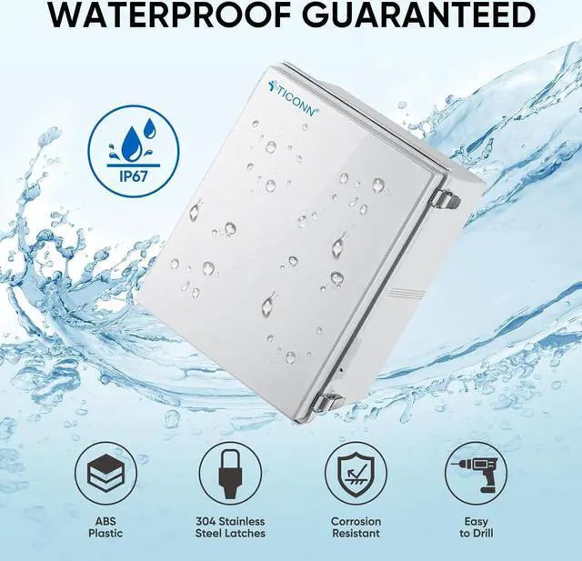 Alt view image 2 of 7 - Waterproof Electrical Junction Box IP67 ABS Plastic Enclosure with Hinged Cover with Mounting Plate, Wall Brackets, Cable Glands (Clear, 13.8"x9.8"x5.9")
