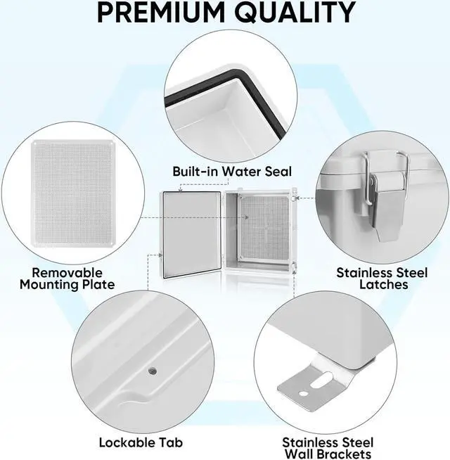 Alt view image 5 of 7 - Waterproof Electrical Junction Box IP67 ABS Plastic Enclosure with Hinged Cover with Mounting Plate, Wall Brackets, Cable Glands (Clear, 13.8"x9.8"x5.9")