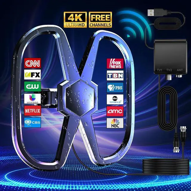 Outdoor/Indoor TV Antenna - Up To 3100 Mile Range, Supports 2 TVs, 4K 8K Ready