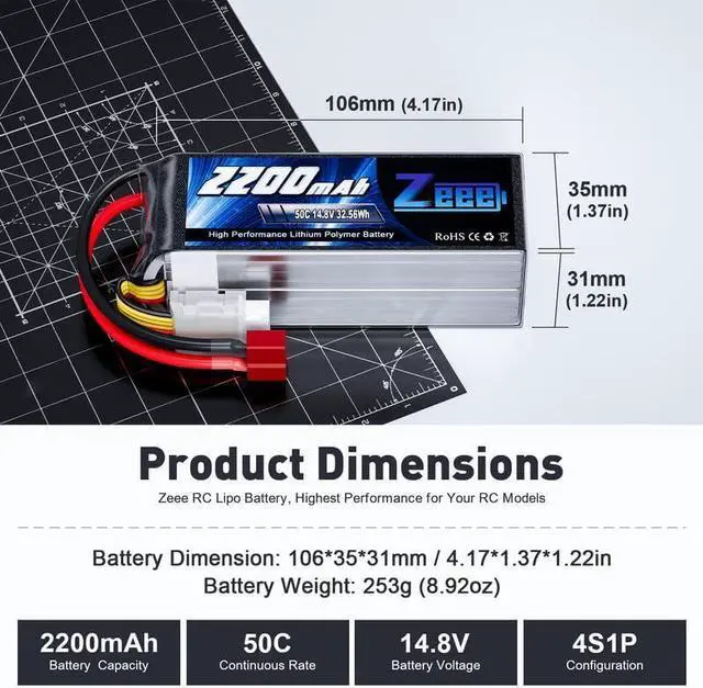 Alt view image 2 of 6 - 4S Lipo Battery 2200mAh 14.8V 50C Soft Pack RC Battery with Deans T Connector for RC Car Boat Truck Helicopter Airplane UAV Drone FPV RC Hobby (2 Pack)