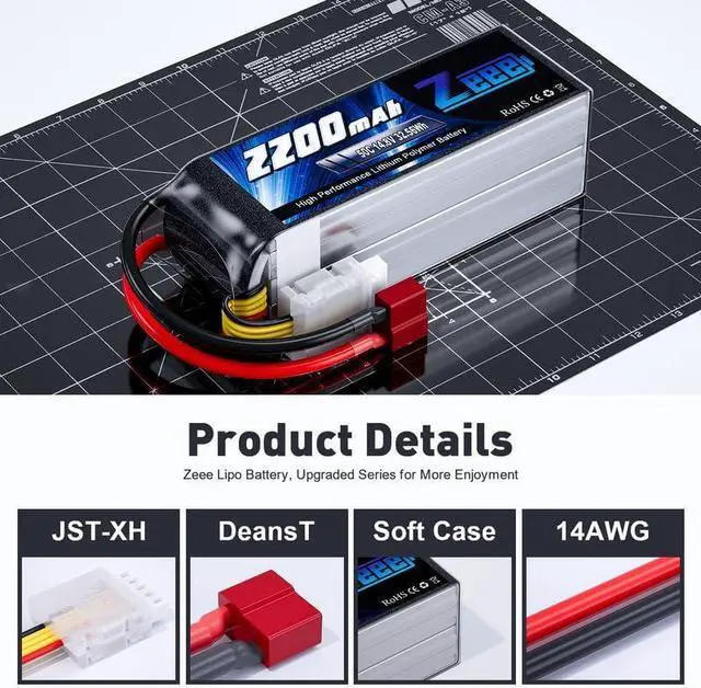 Alt view image 3 of 6 - 4S Lipo Battery 2200mAh 14.8V 50C Soft Pack RC Battery with Deans T Connector for RC Car Boat Truck Helicopter Airplane UAV Drone FPV RC Hobby (2 Pack)
