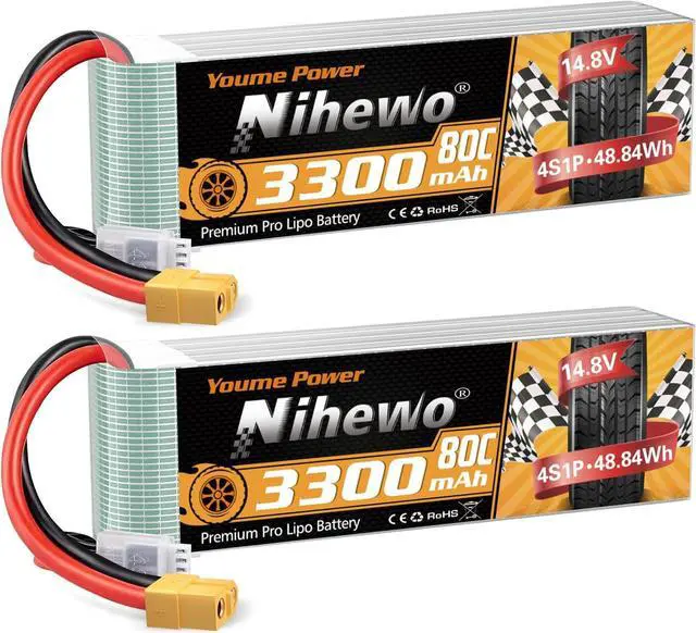 Main image of 2Packs 4S Lipo Battery Pack, 14.8V Lipo Battery 3300mAh 80C XT60 Connector Compatible with Axial E-flite RC Airplane Plane Quadcopter Drone EDF Jet Car Truck Vehicle Boat Models