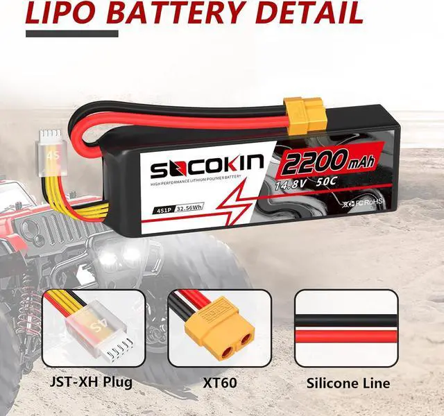 Alt view image 2 of 6 - 4S Lipo Battery 2200mAh 14.8V 50C with XT60 Plug Soft Case RC Battery for 60mm-70mm EDF Jet 1000mm-1500mm Plane RC Car Boat Truck Heli Airplane Quadcopter Multi-Motor DIY Parts(2 Pack)