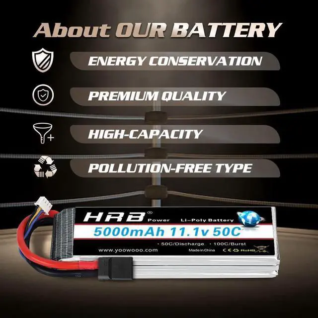 Alt view image 3 of 6 - 2PCS 3S 5000mAh Lipo Battery 11.1V 50C 100C RC Lipo Battery with TR Plug Compatible with RC Helicopter Airplane Quadcopter Car Truck Boat