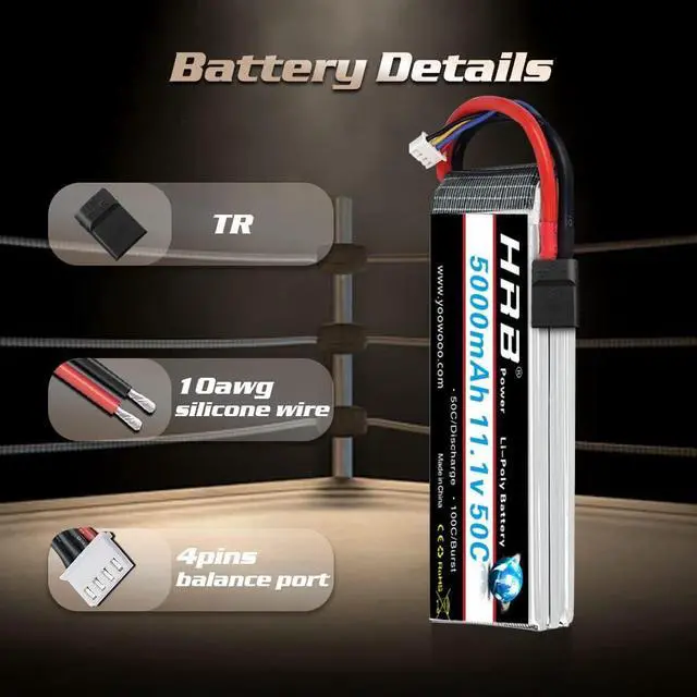 Alt view image 4 of 6 - 2PCS 3S 5000mAh Lipo Battery 11.1V 50C 100C RC Lipo Battery with TR Plug Compatible with RC Helicopter Airplane Quadcopter Car Truck Boat