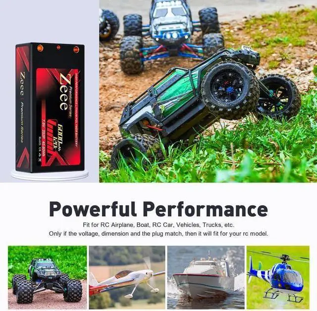 Alt view image 5 of 6 - Premium Series 2S Shorty Lipo Battery 6000mAh 7.6V 120C Hard Case with 4mm Bullet to Deans Connector High Voltage Battery for RC 1/10 Scale Vehicles Car Trucks Boats RC Models (2 Pack)