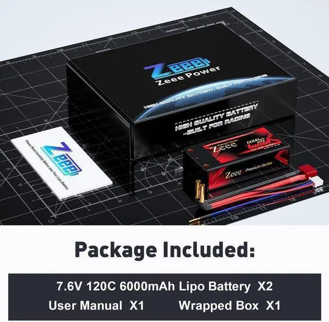 Alt view image 6 of 6 - Premium Series 2S Shorty Lipo Battery 6000mAh 7.6V 120C Hard Case with 4mm Bullet to Deans Connector High Voltage Battery for RC 1/10 Scale Vehicles Car Trucks Boats RC Models (2 Pack)