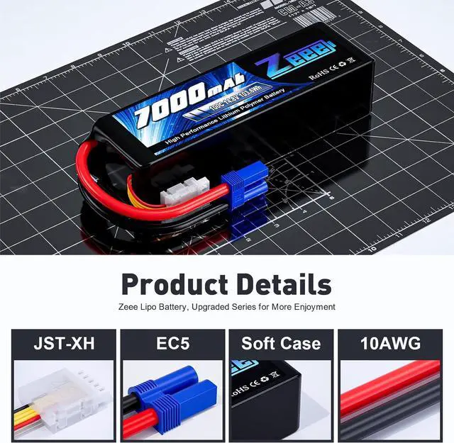 Alt view image 3 of 6 - 4S Lipo Battery 7000mAh 14.8V 100C Soft Case RC Battery with EC5 Connector Compatible for X-Maxx RC Truck Tank RC Car Racing Hobby (2 Pack)